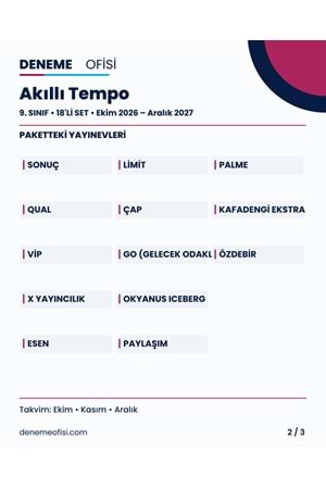 Akıllı Tempo 18'li 9. Sınıf Deneme Paketi – Seçenek 6 (2026–2027)