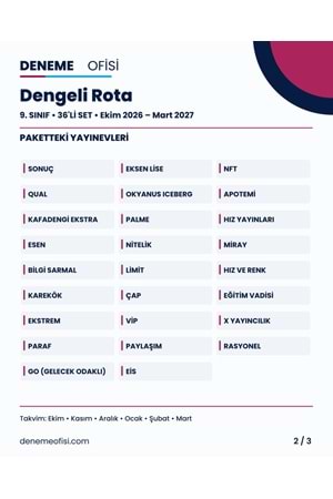 Dengeli Rota 36'lı 9. Sınıf Deneme Paketi – Seçenek 2 (2026–2027)
