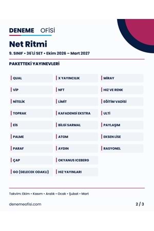Net Ritmi 36'lı 9. Sınıf Deneme Paketi – Seçenek 3 (2026–2027)