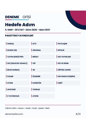 Hedefe Adım 36'lı 9. Sınıf Deneme Paketi – Seçenek 4 (2026–2027)