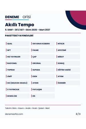 Akıllı Tempo 36'lı 9. Sınıf Deneme Paketi – Seçenek 6 (2026–2027)