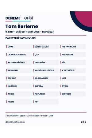Tam İlerleme 36'lı 9. Sınıf Deneme Paketi – Seçenek 8 (2026–2027)
