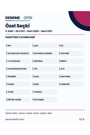 Özel Seçki 36'lı 9. Sınıf Deneme Paketi – Seçenek 9 (2026–2027)