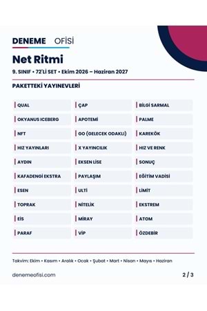 Net Ritmi 72'li 9. Sınıf Deneme Paketi – Seçenek 3 (2026–2027)