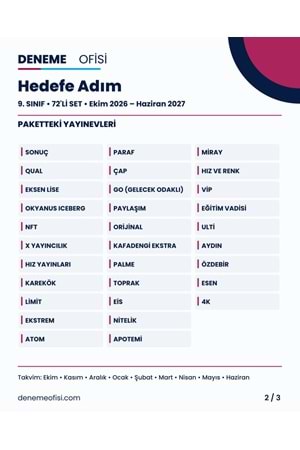 Hedefe Adım 72'li 9. Sınıf Deneme Paketi – Seçenek 4 (2026–2027)