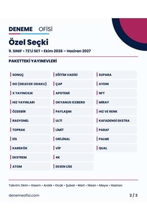 Özel Seçki 72'li 9. Sınıf Deneme Paketi – Seçenek 9 (2026–2027)