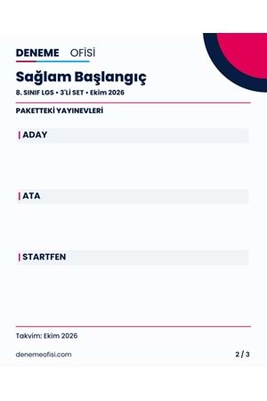 Sağlam Başlangıç 3'lü 8. Sınıf LGS Deneme Paketi – Seçenek 1 (2026–2027)