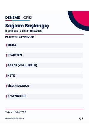 Sağlam Başlangıç 6'lı 8. Sınıf LGS Deneme Paketi – Seçenek 1 (2026–2027)