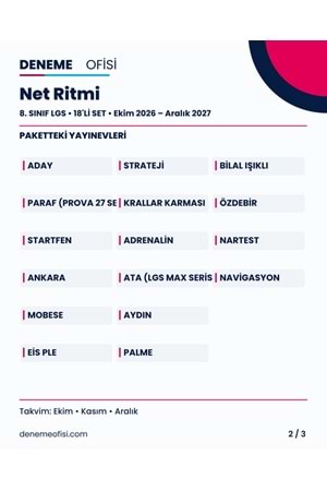 Net Ritmi 18'li 8. Sınıf LGS Deneme Paketi – Seçenek 3 (2026–2027)