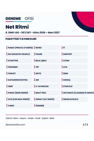 Net Ritmi 36'lı 8. Sınıf LGS Deneme Paketi – Seçenek 3 (2026–2027)