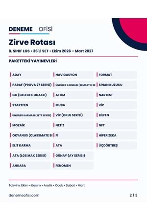 Zirve Rotası 36'lı 8. Sınıf LGS Deneme Paketi – Seçenek 7 (2026–2027)
