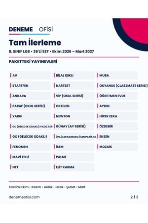 Tam İlerleme 36'lı 8. Sınıf LGS Deneme Paketi – Seçenek 8 (2026–2027)