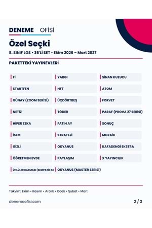 Özel Seçki 36'lı 8. Sınıf LGS Deneme Paketi – Seçenek 9 (2026–2027)