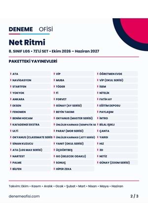 Net Ritmi 72'li 8. Sınıf LGS Deneme Paketi – Seçenek 3 (2026–2027)