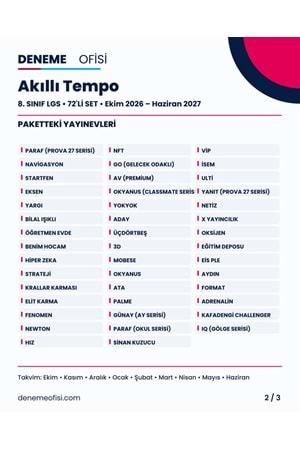 Akıllı Tempo 72'li 8. Sınıf LGS Deneme Paketi – Seçenek 6 (2026–2027)