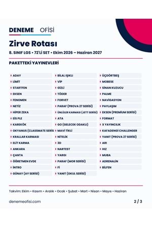 Zirve Rotası 72'li 8. Sınıf LGS Deneme Paketi – Seçenek 7 (2026–2027)