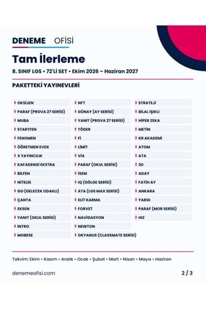 Tam İlerleme 72'li 8. Sınıf LGS Deneme Paketi – Seçenek 8 (2026–2027)
