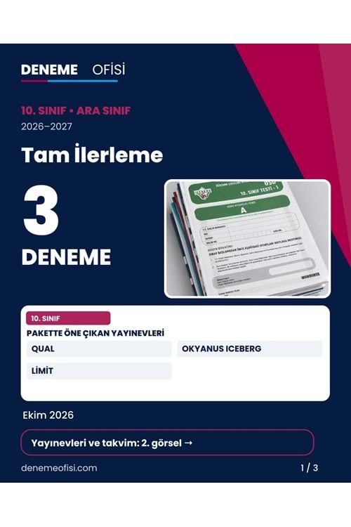 Tam İlerleme 3'lü 10. Sınıf Deneme Paketi – Seçenek 8 (2026–2027)