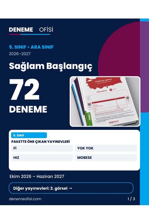 Sağlam Başlangıç 72'li 5. Sınıf Deneme Paketi – Seçenek 1 (2026–2027)