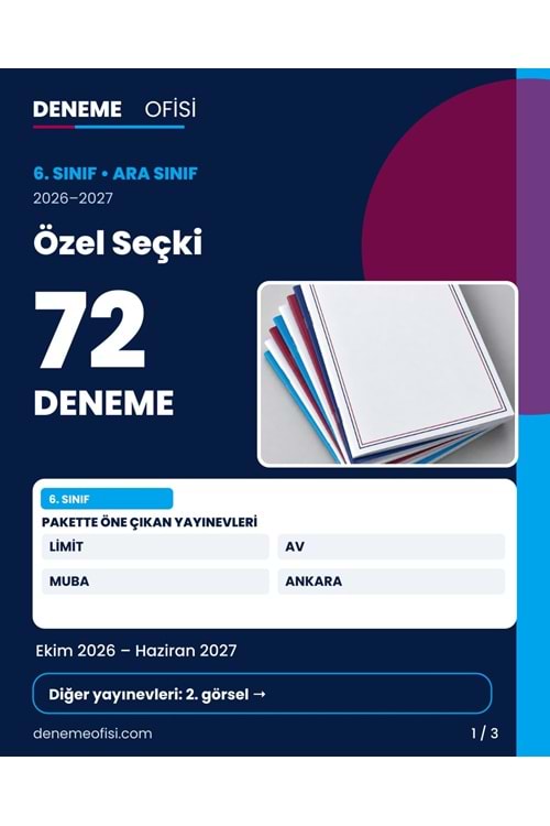 Özel Seçki 72'li 6. Sınıf Deneme Paketi – Seçenek 9 (2026–2027)