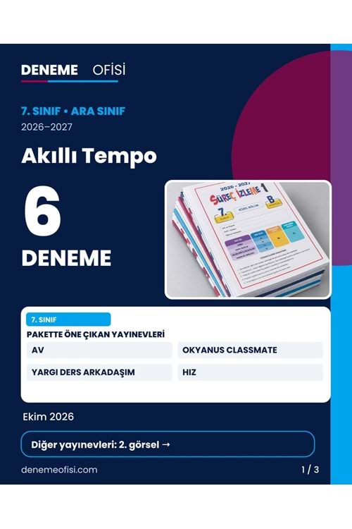 Akıllı Tempo 6'lı 7. Sınıf Deneme Paketi – Seçenek 6 (2026–2027)