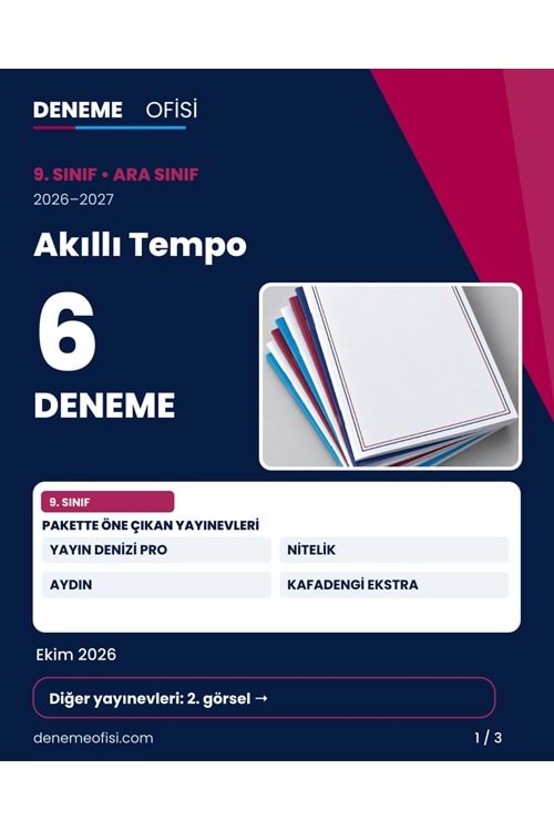 Akıllı Tempo 6'lı 9. Sınıf Deneme Paketi – Seçenek 6 (2026–2027)