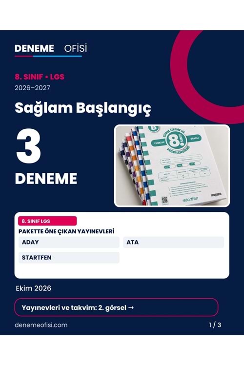 Sağlam Başlangıç 3'lü 8. Sınıf LGS Deneme Paketi – Seçenek 1 (2026–2027)