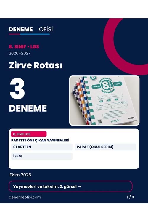 Zirve Rotası 3'lü 8. Sınıf LGS Deneme Paketi – Seçenek 7 (2026–2027)
