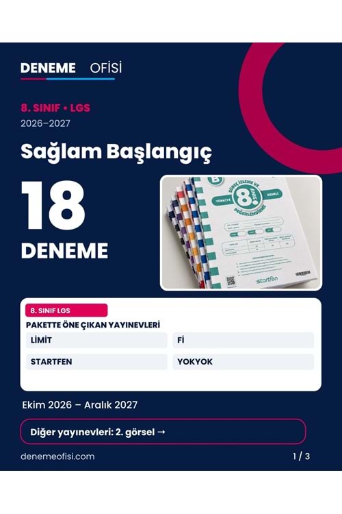 Sağlam Başlangıç 18'li 8. Sınıf LGS Deneme Paketi – Seçenek 1 (2026–2027)