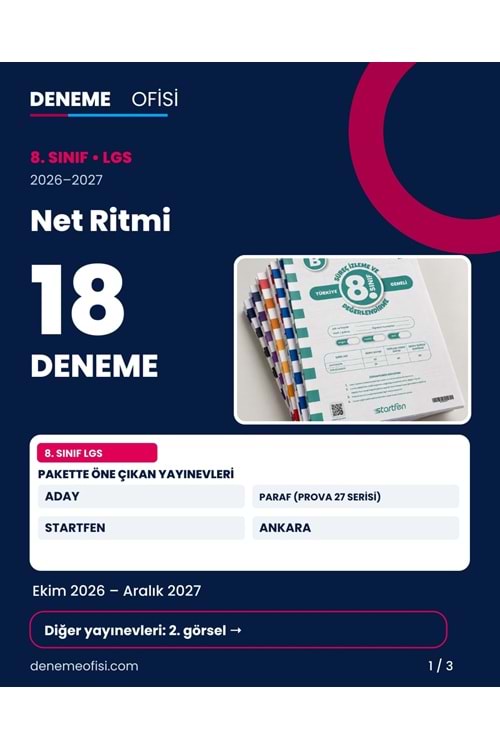 Net Ritmi 18'li 8. Sınıf LGS Deneme Paketi – Seçenek 3 (2026–2027)
